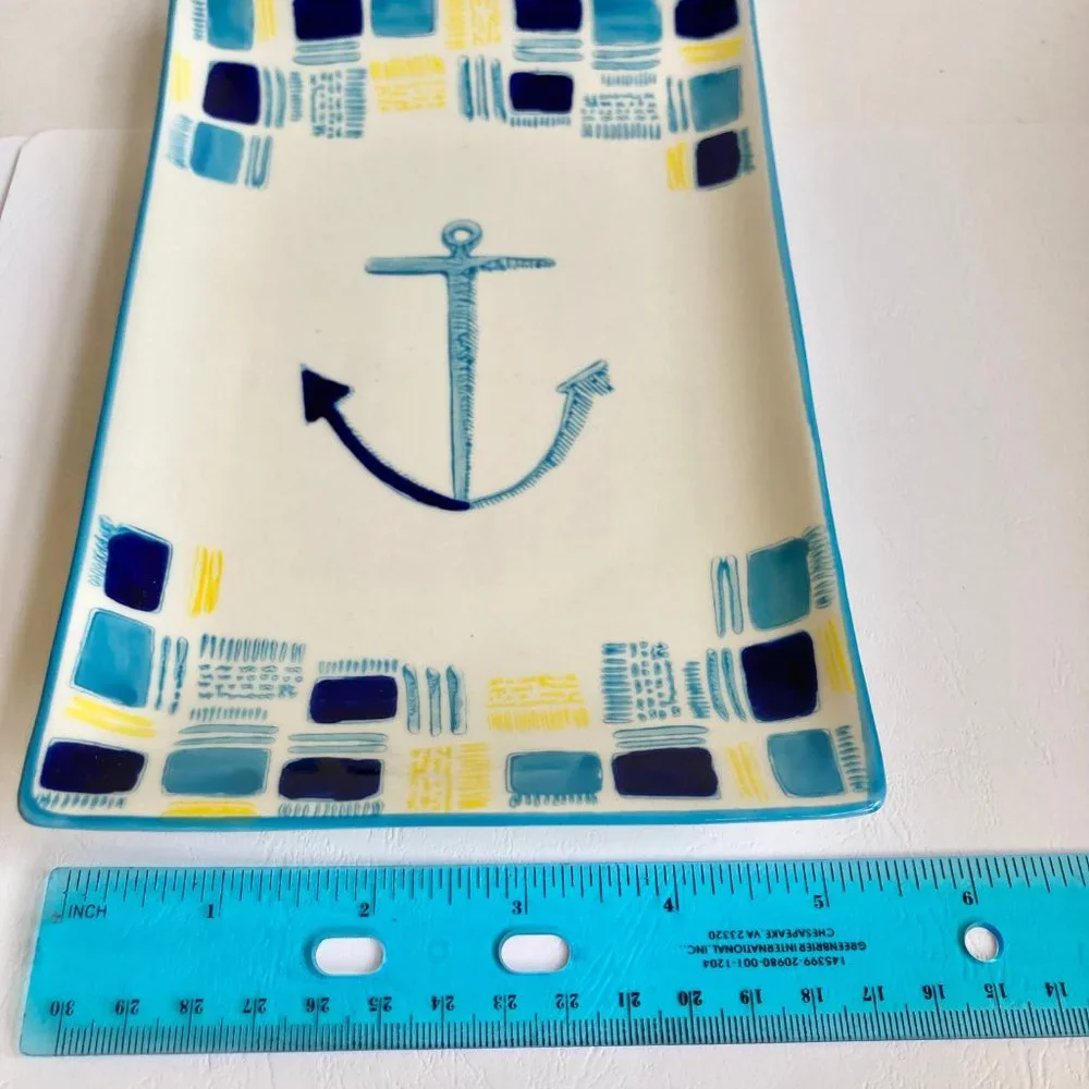 West Elm Collector's Editions Ceramic Trinket Dish Serving Tray Nautical Anchor
